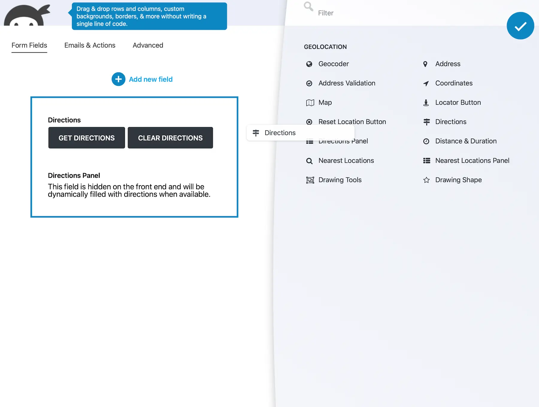 Ninja Forms Directions Field Integration