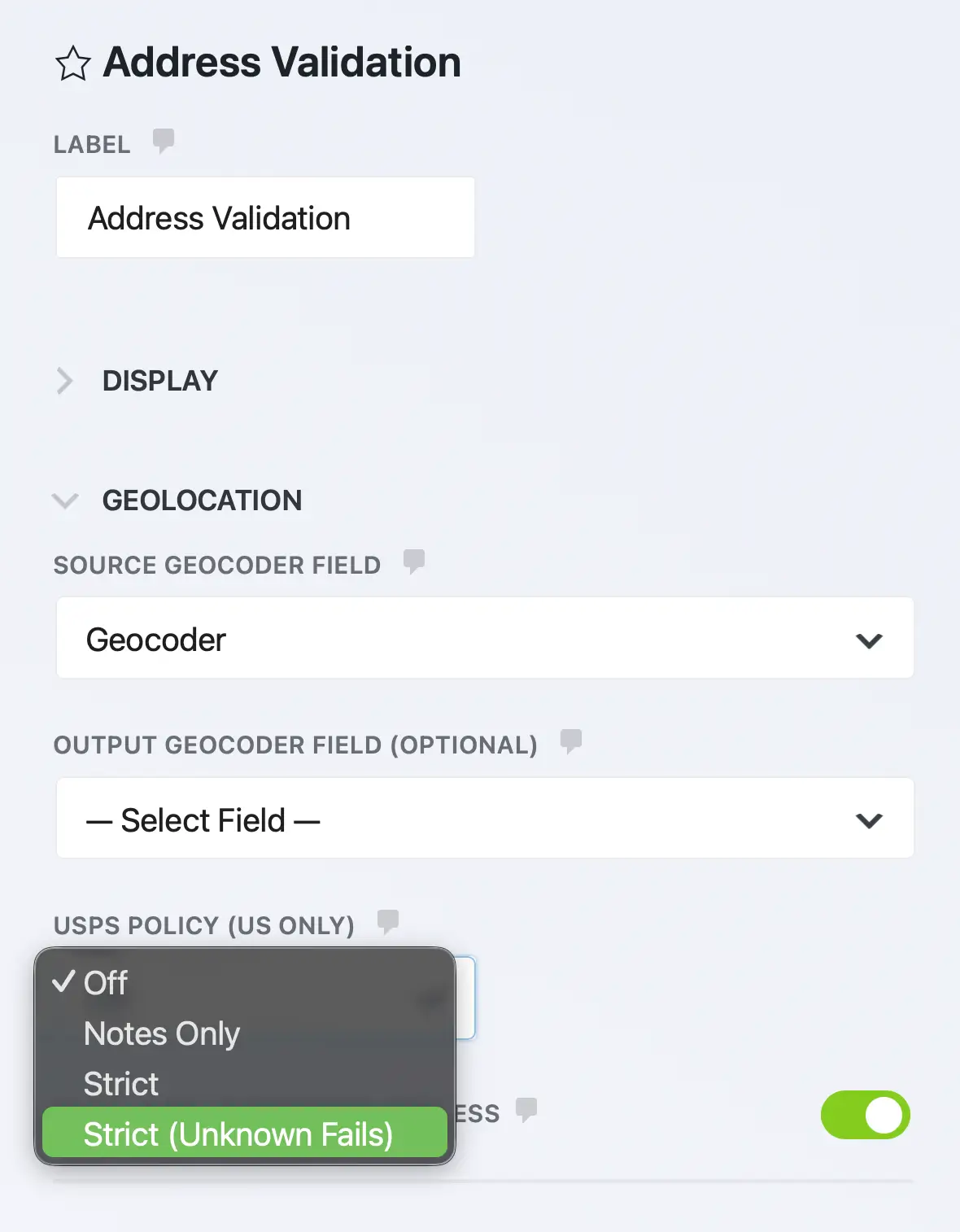 Ninja Forms Address Validation USPS Settings