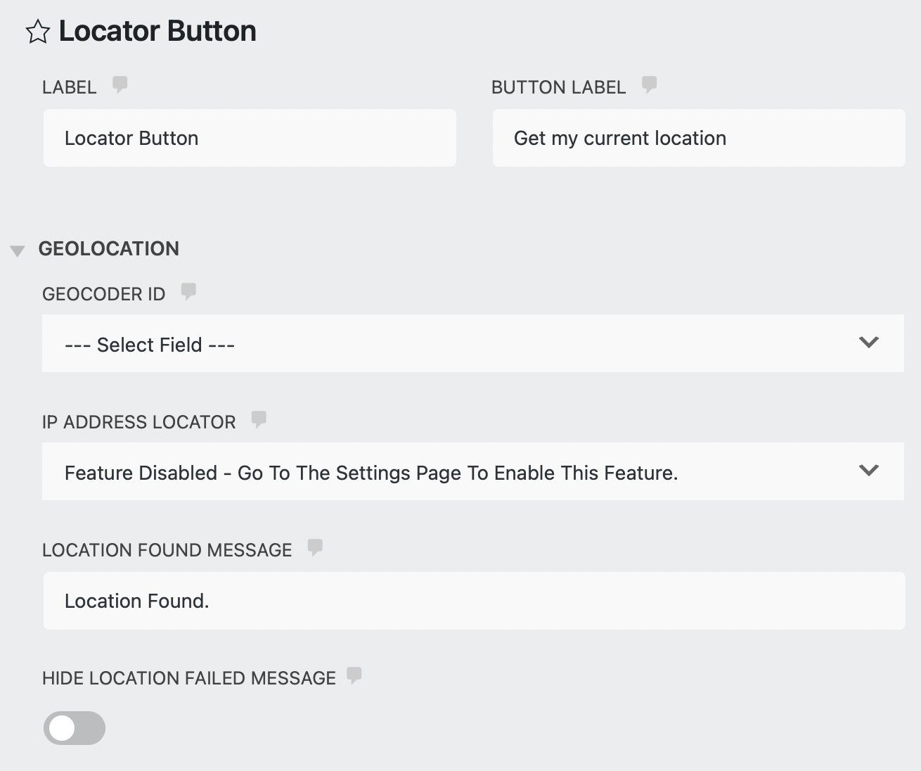 Locator button options