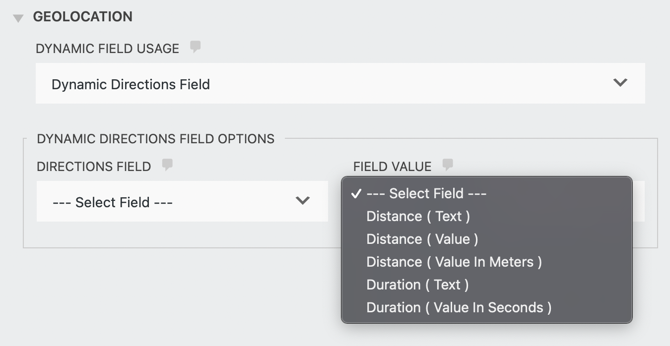 Dynamic Location Field Options