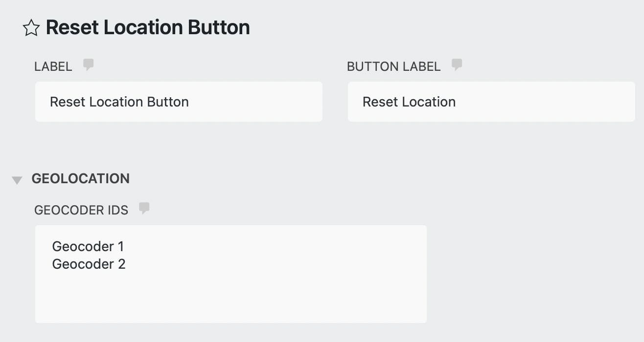 Reset Location Button Field Options